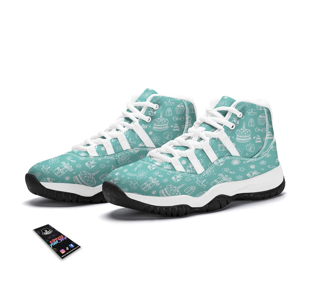 Happy Birthday Print Pattern White Bball Shoes