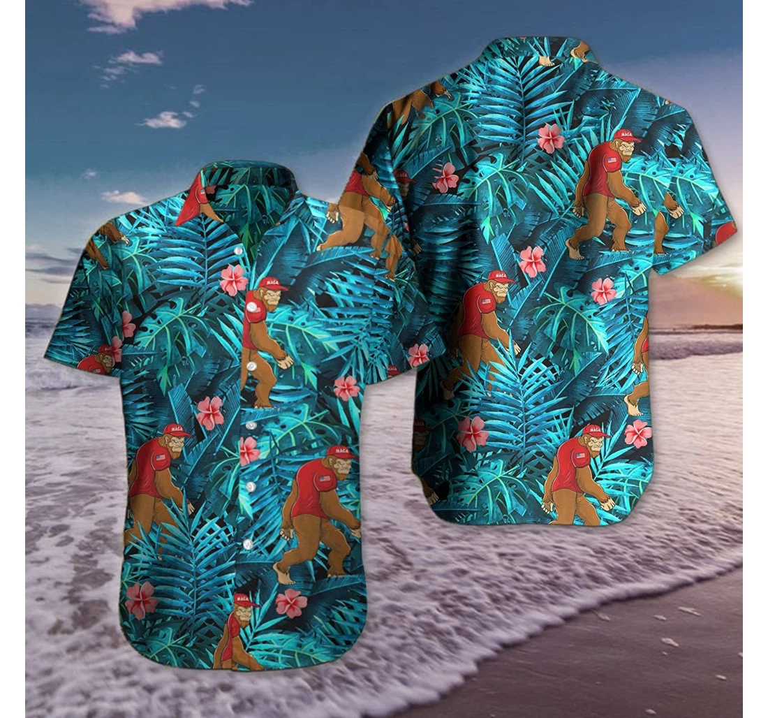 Personalized Bigfoot Palm Leaves Family Gift Ideas Family Hawaiian Shirt, Button Up Aloha Shirt For Men, Women