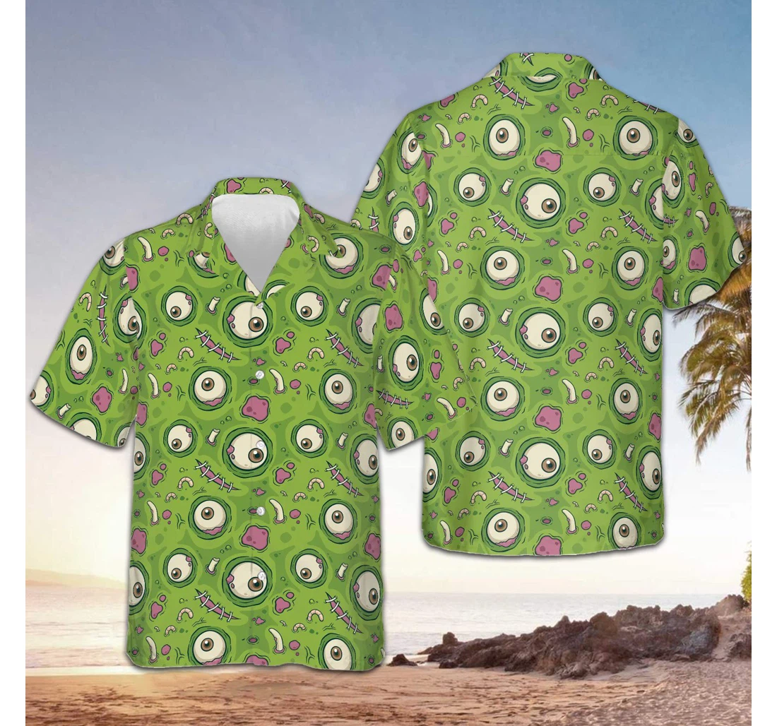 Personalized Zombie Eye Skin Creepy Halloween Themed Halloween Gifts Adults Hawaiian Shirt, Button Up Aloha Shirt For Men, Women