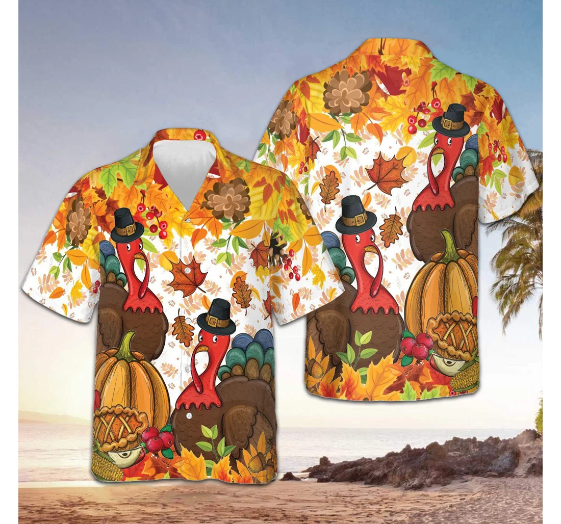 Personalized Turkey Thanksgiving Pumpkin Turkey Day Thanksgiving Hawaiian Shirt, Button Up Aloha Shirt For Men, Women