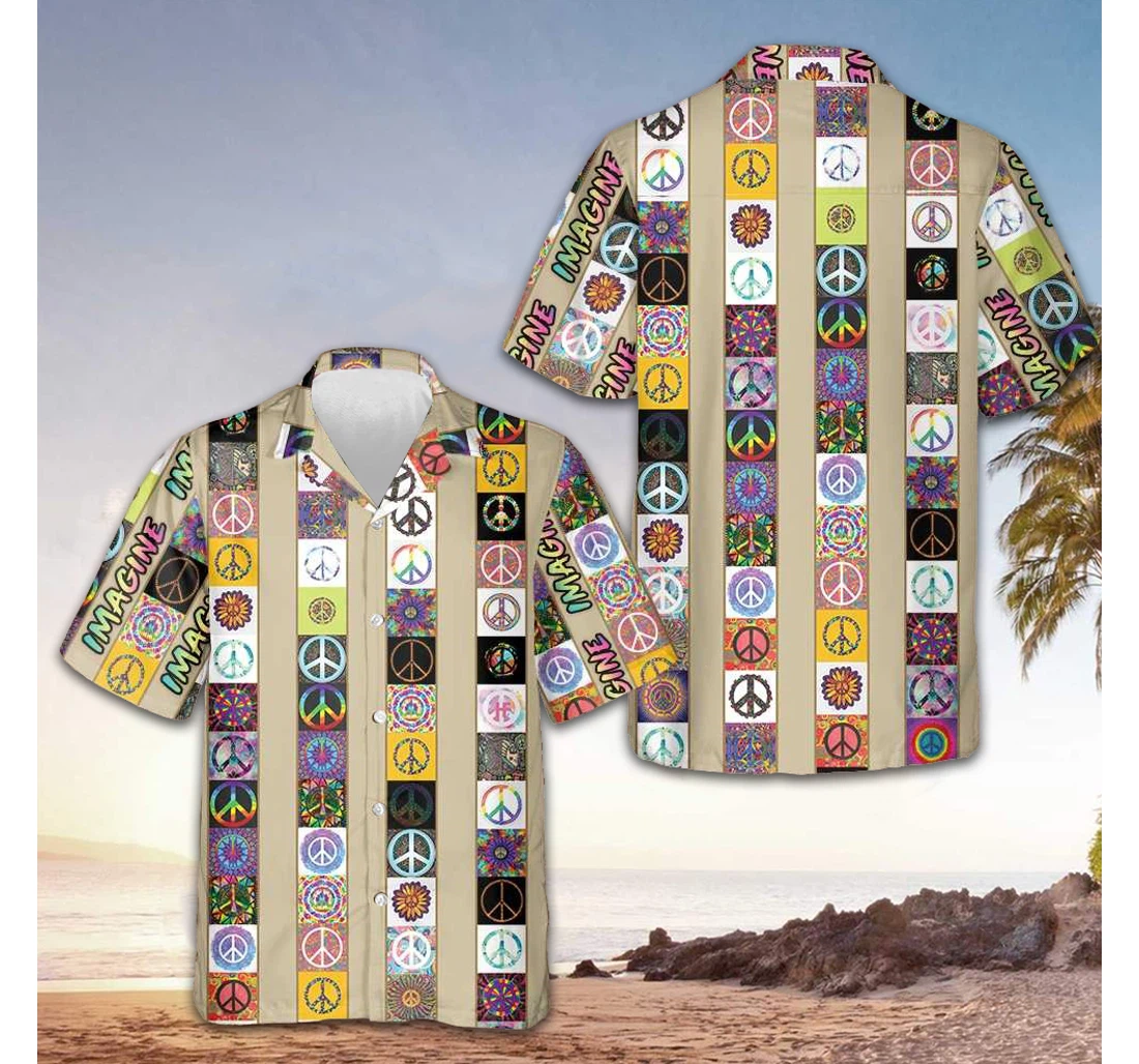 Personalized Peace Love Hippie Peace Sign Pattern Gifts Boyfriend Hawaiian Shirt, Button Up Aloha Shirt For Men, Women