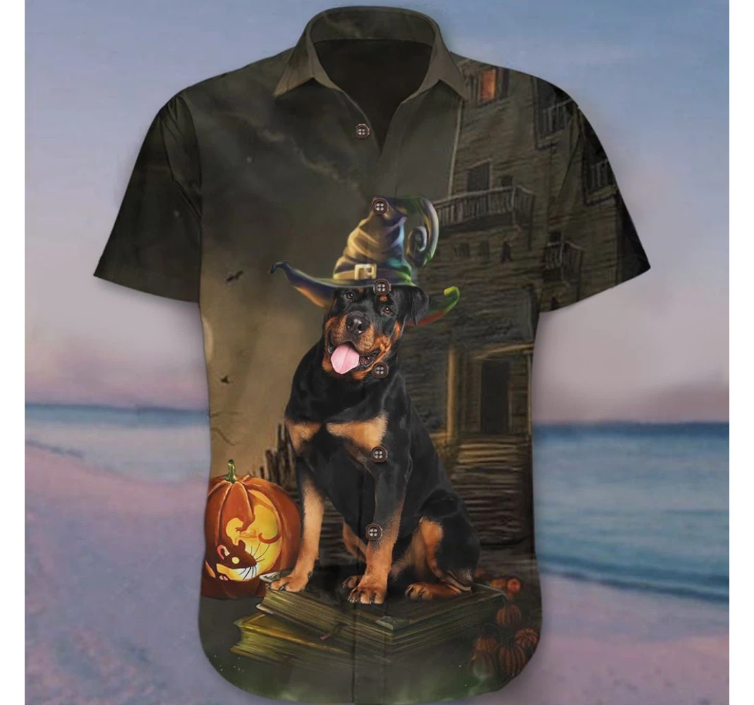 Personalized Rottweiler Halloween Cute Dog Themed Halloween Apparel Gift Boyfriend Hawaiian Shirt, Button Up Aloha Shirt For Men, Women