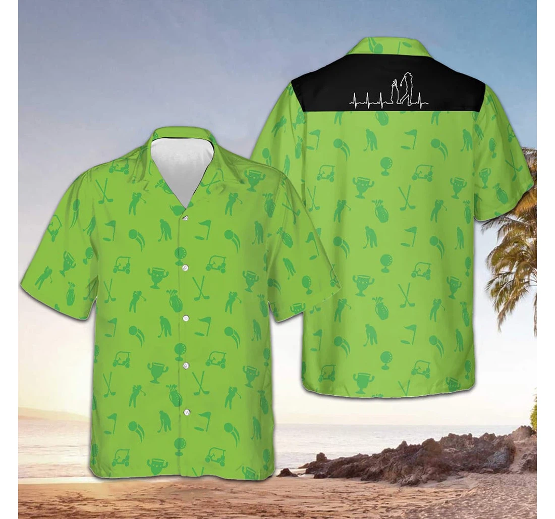 Personalized Golf Heartbeat Lifeline Golf Clothes Hawaiian Shirt, Button Up Aloha Shirt For Men, Women