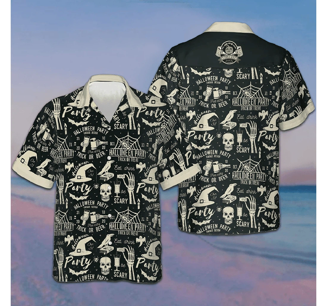 Personalized Retro Halloween Beer Party Halloween Gifts Him Hawaiian Shirt, Button Up Aloha Shirt For Men, Women