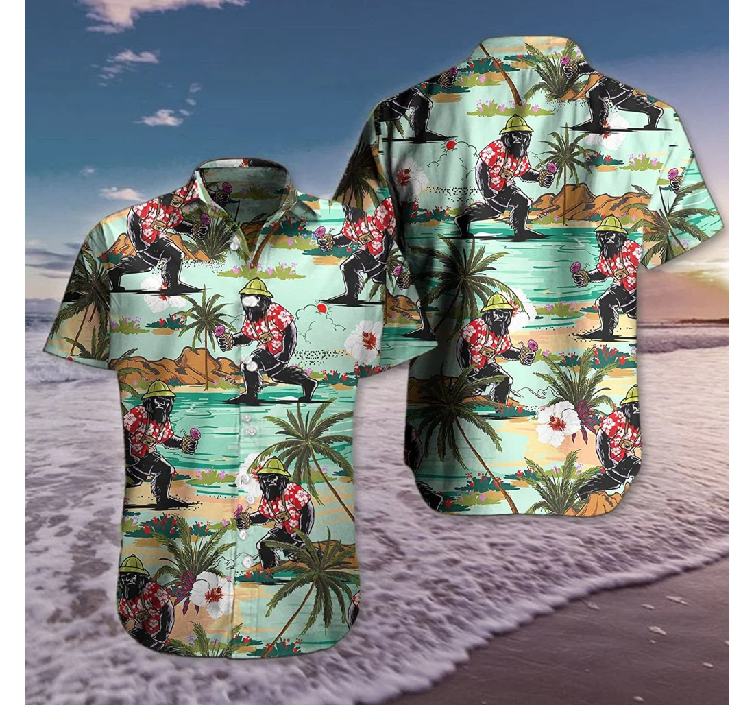 Personalized Bigfoot Pattern Flowers Funny Gift Hawaiian Shirt, Button Up Aloha Shirt For Men, Women