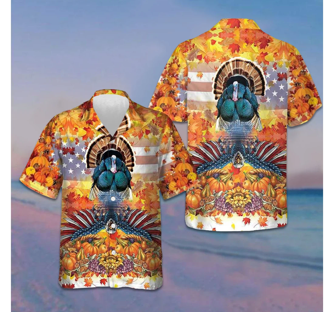 Personalized American Turkey Thanksgiving Thanksgiving Gifts Fall Hawaiian Shirt, Button Up Aloha Shirt For Men, Women