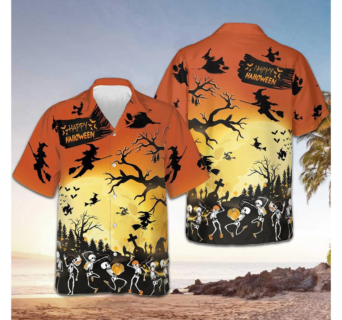 Personalized Dancing Skeletons Happy Halloween Funny Halloween Hawaiian Shirt, Button Up Aloha Shirt For Men, Women