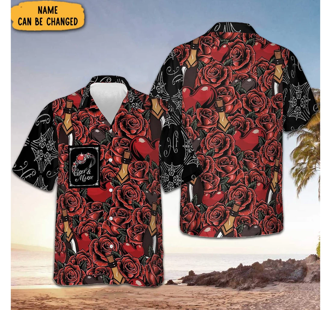Personalized Customized Love Red Rose Flower Personalized Valentine's Day Gifts Him Hawaiian Shirt, Button Up Aloha Shirt For Men, Women