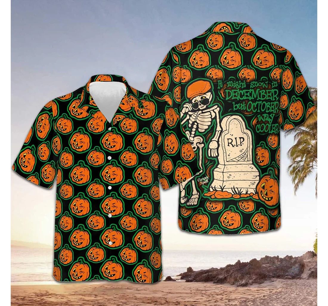 Personalized Halloween Is Way Cooler Skeleton Pumpkin Halloween Hawaiian Shirt, Button Up Aloha Shirt For Men, Women