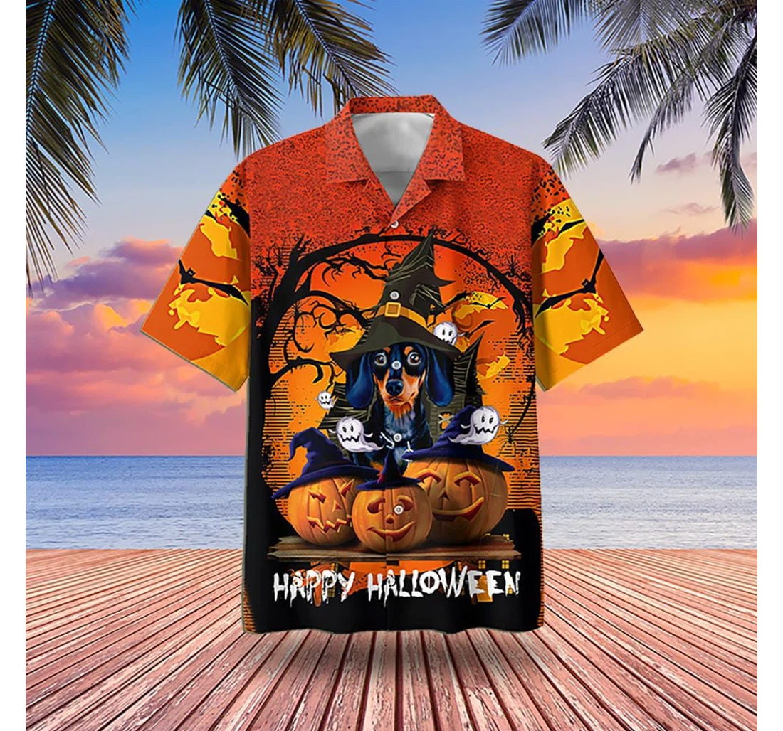 Personalized Dachshund Happy Halloween Cute Tshirts Halloween Gifts Hawaiian Shirt, Button Up Aloha Shirt For Men, Women