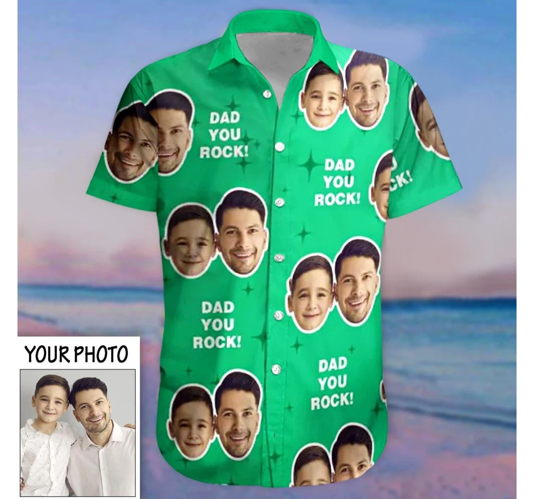 Personalized Custom Face Dad You Rock Fathers Day Dad Gifts Father Hawaiian Shirt, Button Up Aloha Shirt For Men, Women