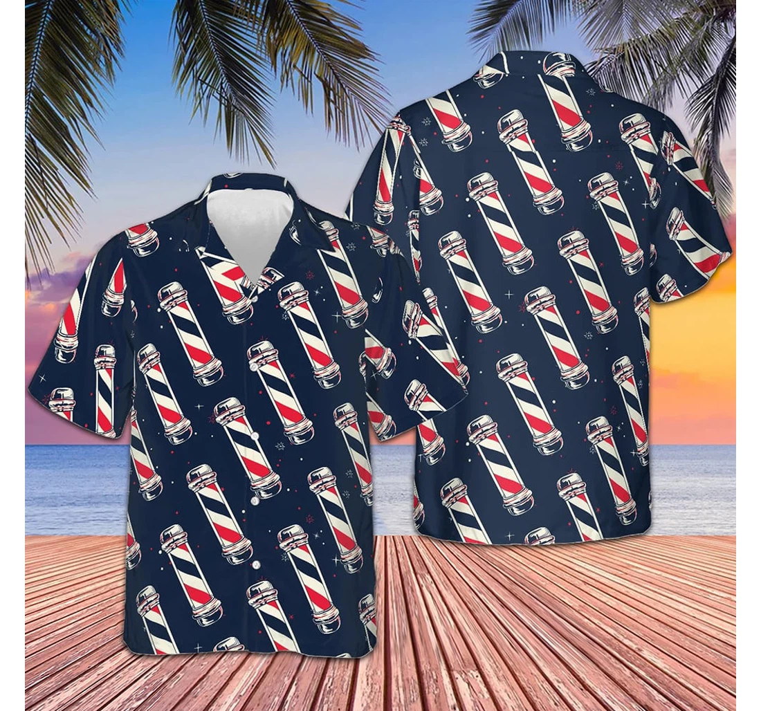 Personalized Barber Pole Barber Gift Ideas Hawaiian Shirt, Button Up Aloha Shirt For Men, Women