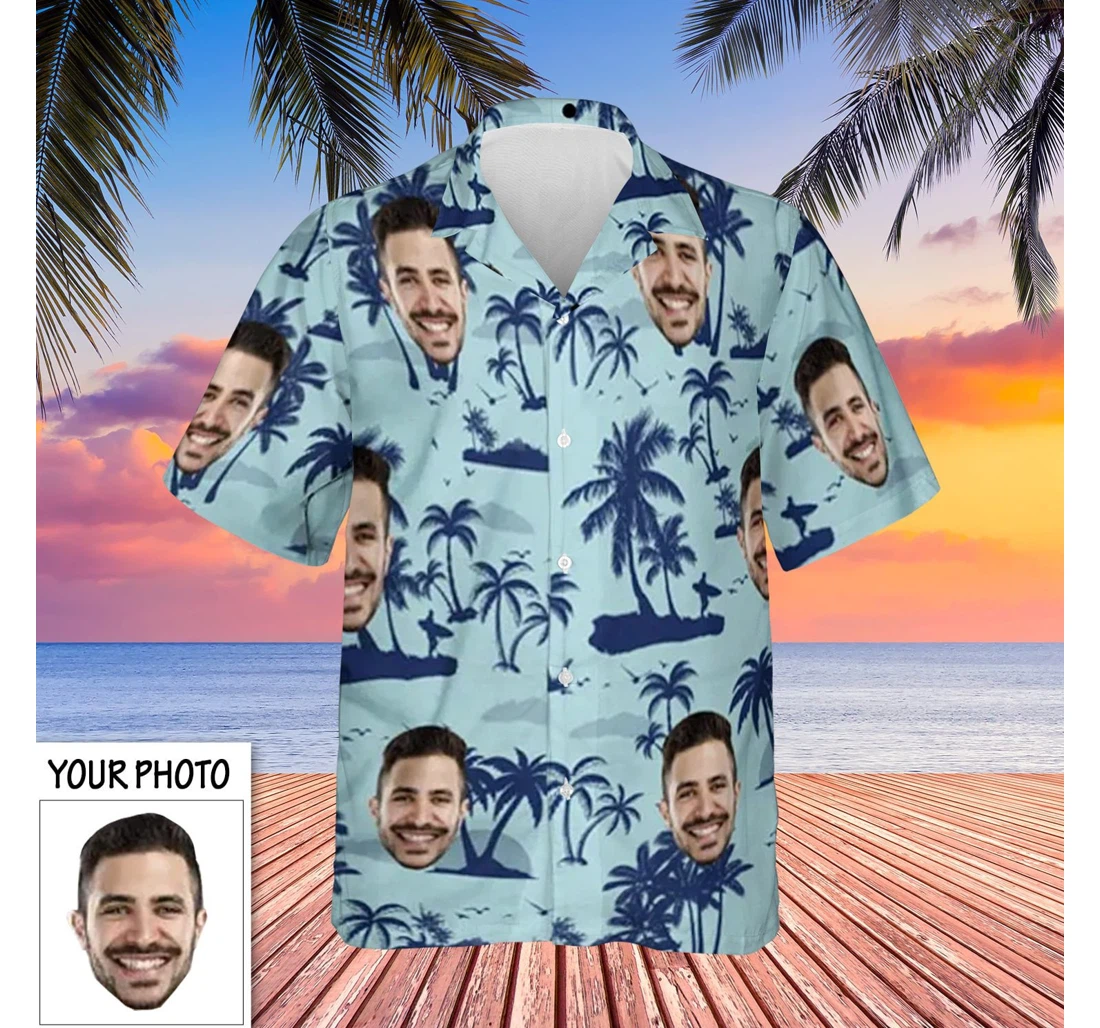 Personalized Photo Coconut Tree Your Face On A Gifts Cousin Hawaiian Shirt, Button Up Aloha Shirt For Men, Women