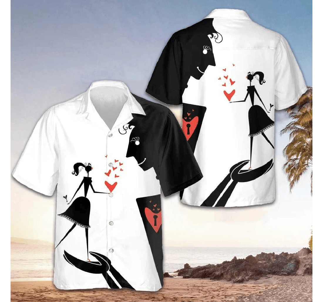 Personalized Valentine Big Man And Little Woman Matching Valentines Day Hawaiian Shirt, Button Up Aloha Shirt For Men, Women