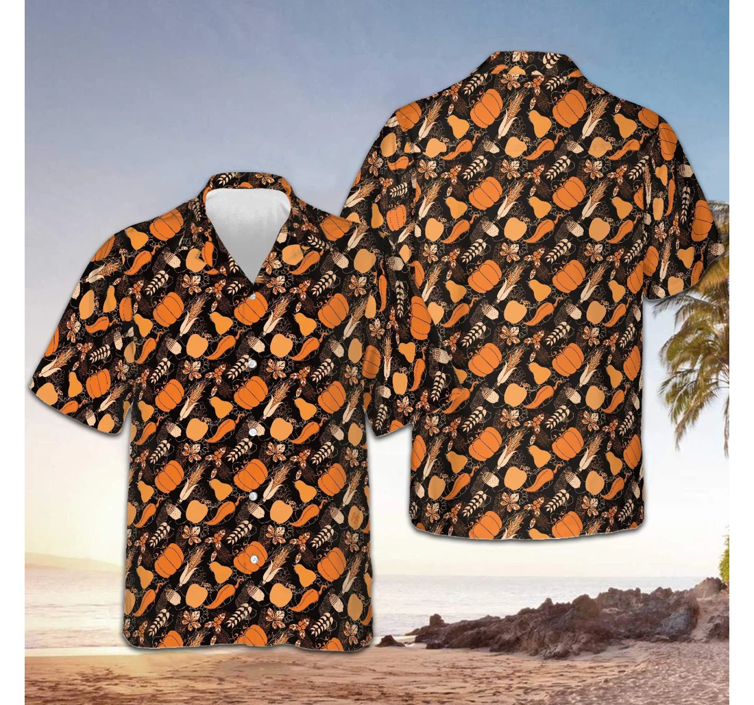 Personalized Happy Thanksgiving Day Pumpkin Autumn Fall Themed Gifts Hawaiian Shirt, Button Up Aloha Shirt For Men, Women