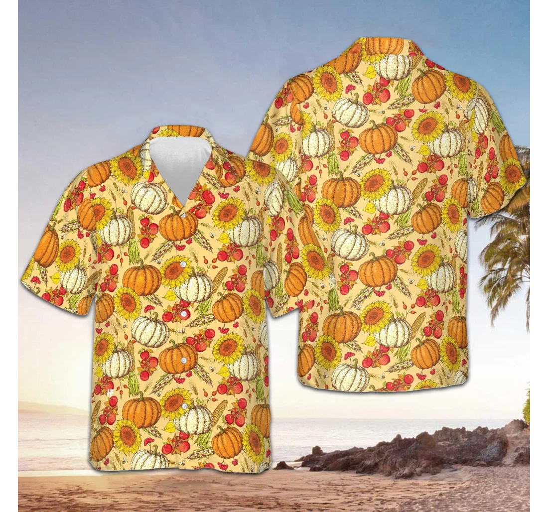 Personalized Thanksgiving Pumpkin Pattern Autumn Thanksgiving Hawaiian Shirt, Button Up Aloha Shirt For Men, Women