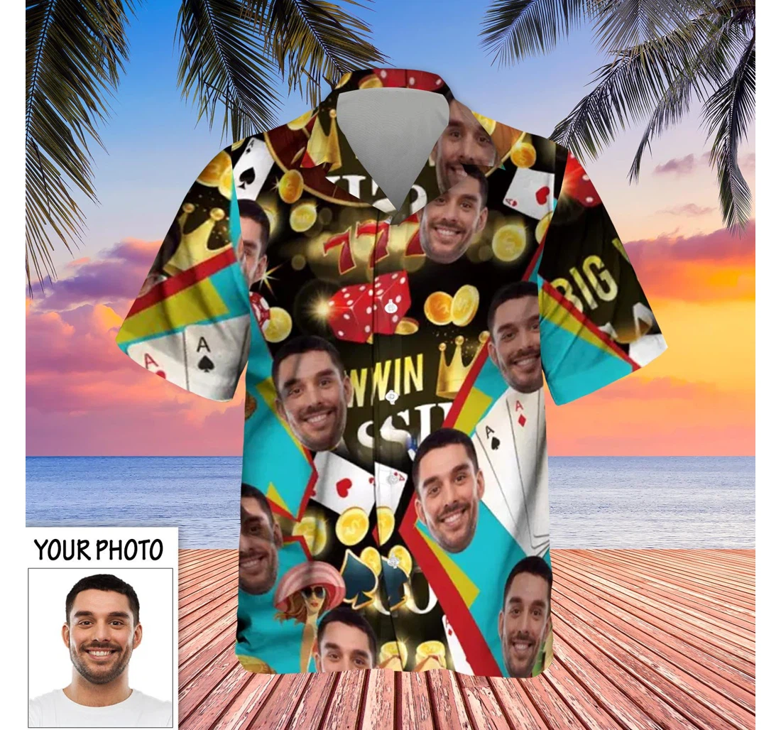 Personalized Custom Picture Poker Game Face Gifts Him Hawaiian Shirt, Button Up Aloha Shirt For Men, Women