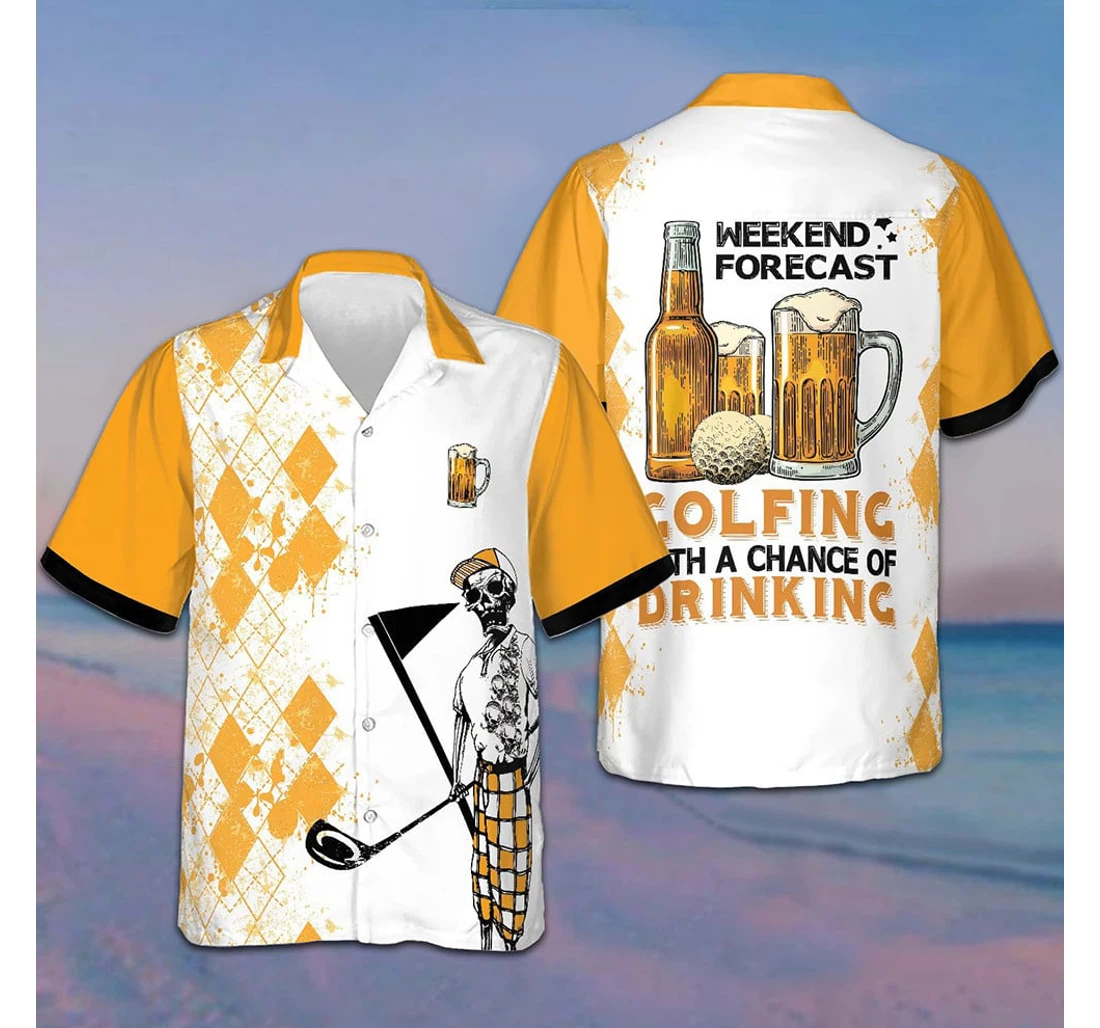 Personalized Weekend Forecast Beer And Golf Gifts Golfers Hawaiian Shirt, Button Up Aloha Shirt For Men, Women