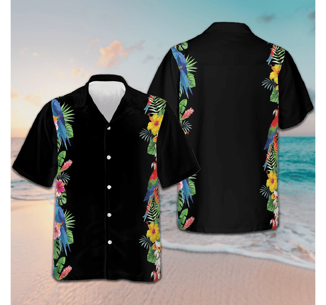 Personalized Parrots Black Gift Ideas Adults Hawaiian Shirt, Button Up Aloha Shirt For Men, Women
