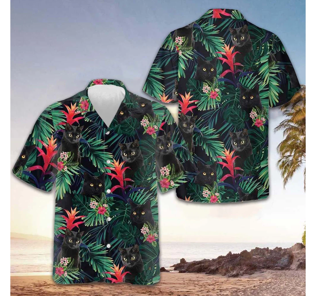 Personalized Black Cat And Pattern Cat Lovers Gifts Hawaiian Shirt, Button Up Aloha Shirt For Men, Women