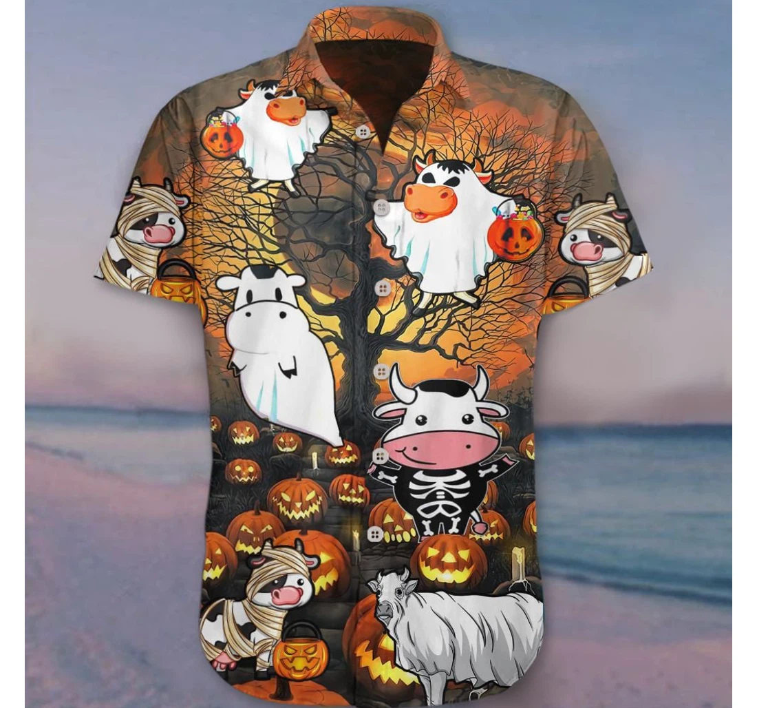 Personalized Cow Halloween Cute Costume Halloween Themed Hawaiian Shirt, Button Up Aloha Shirt For Men, Women