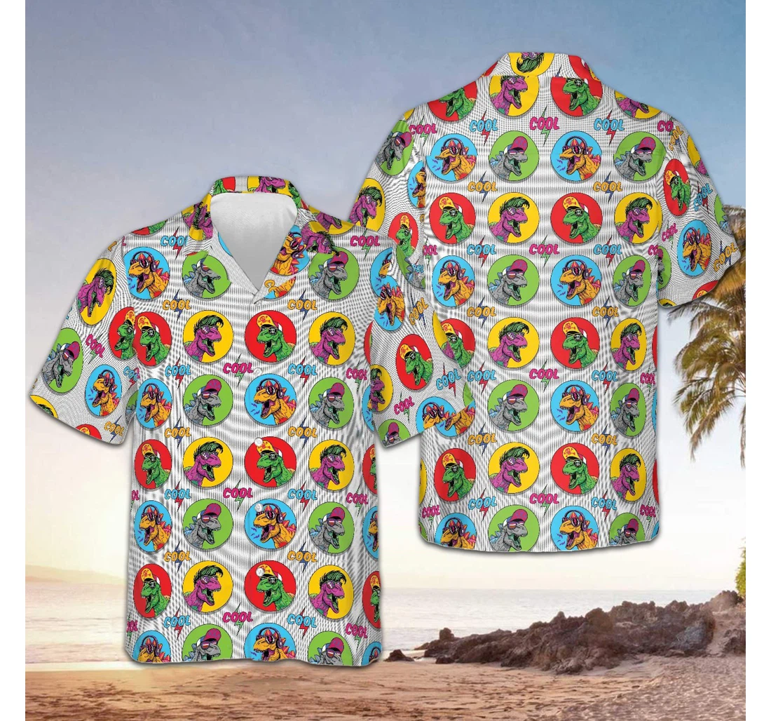 Personalized Trex Dinosaur Colorful Trex Dinosaur Adults Hawaiian Shirt, Button Up Aloha Shirt For Men, Women