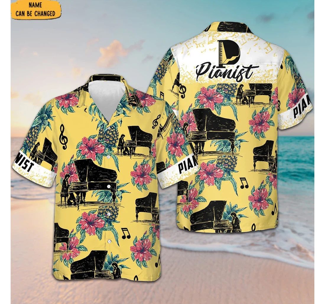 Personalized Custom Pianist Pineapple Piano Lovers Gifts Hawaiian Shirt, Button Up Aloha Shirt For Men, Women