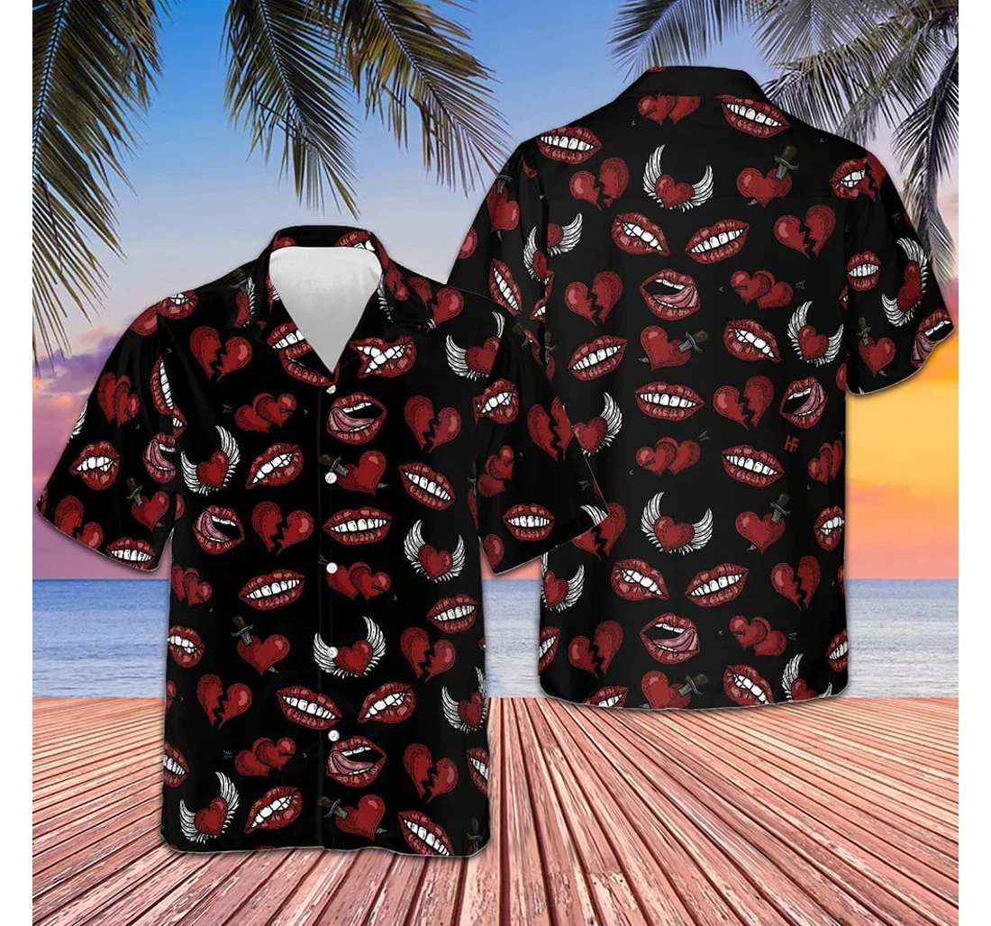 Personalized Black Valentine Seamless Pattern Funny Gifts Him Hawaiian Shirt, Button Up Aloha Shirt For Men, Women