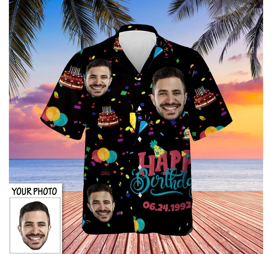 Personalized Custom Photo Happy Birthday Birthday Gifts Him Hawaiian Shirt, Button Up Aloha Shirt For Men, Women