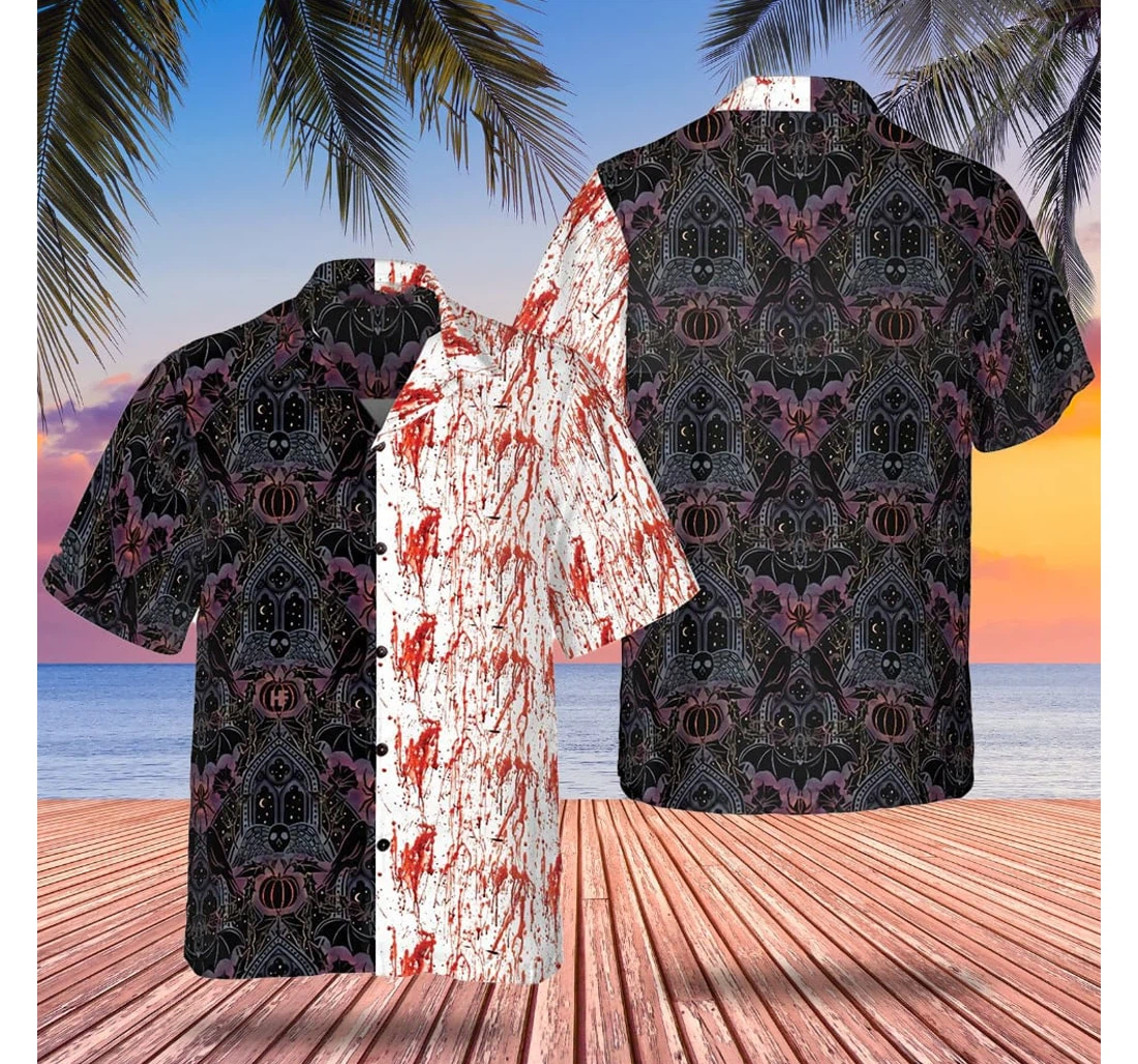 Personalized Halloween Blood Gothic Horror Halloween Gifts Adults Hawaiian Shirt, Button Up Aloha Shirt For Men, Women