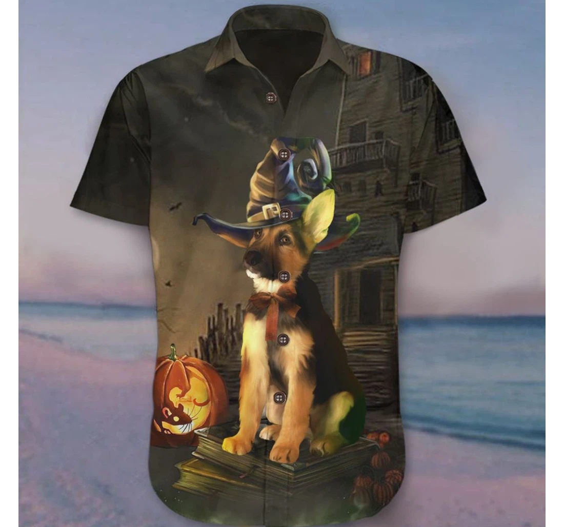 Personalized German Shepherd Halloween Cute Dog Halloween Themed Hawaiian Shirt, Button Up Aloha Shirt For Men, Women