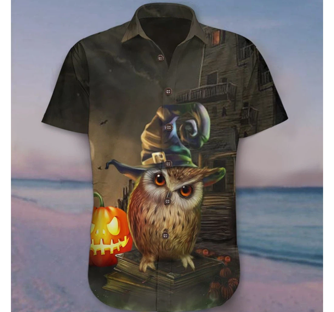 Personalized Owl Halloween Pumpkin Themed Halloween Clothing Gift Hawaiian Shirt, Button Up Aloha Shirt For Men, Women