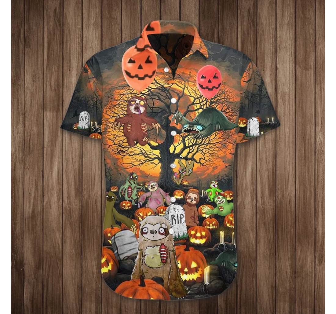 Personalized Sloth Pumpkin Halloween Sloth Apparel Themed Halloween Gifts Boyfriend Hawaiian Shirt, Button Up Aloha Shirt For Men, Women