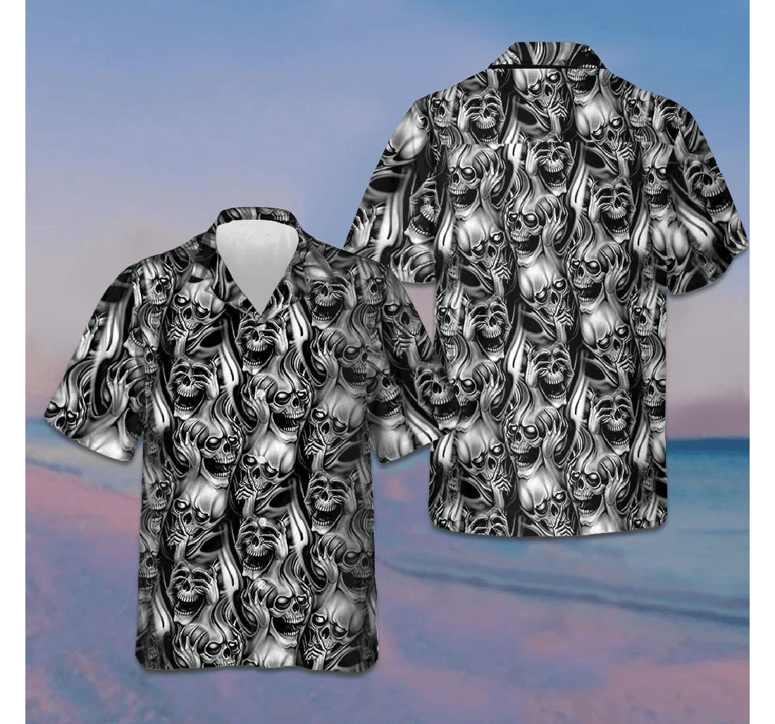 Personalized Skulls Horror Scary Gifts Halloween Hawaiian Shirt, Button Up Aloha Shirt For Men, Women