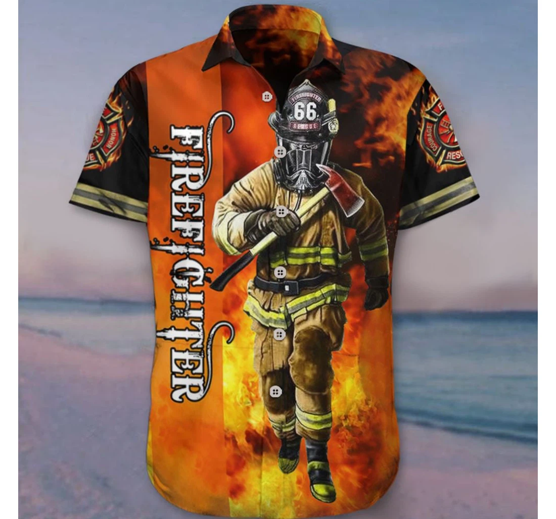 Personalized Firefighter Honor Fire Department Fireman Firefighter Apparel Gift Him Hawaiian Shirt, Button Up Aloha Shirt For Men, Women