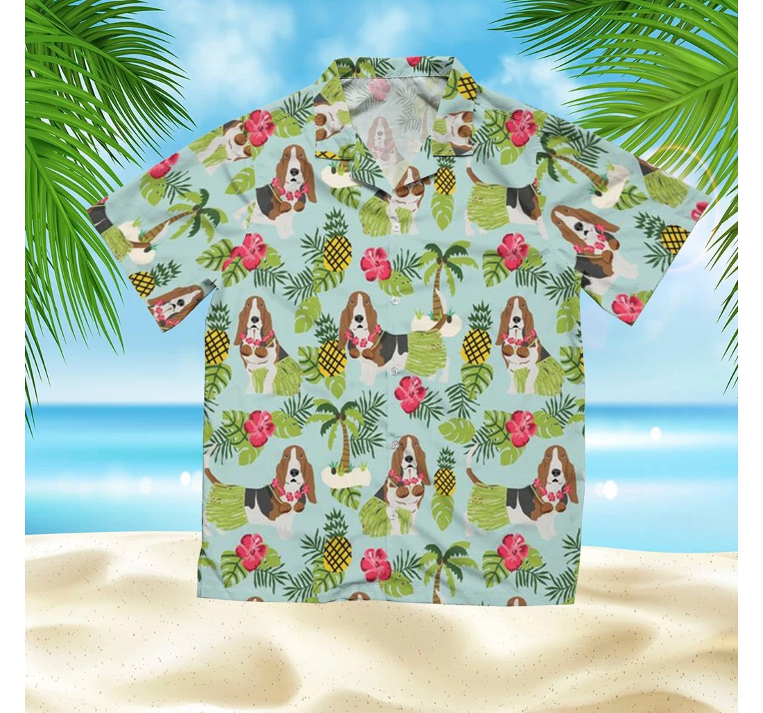 Personalized Basset Hound Cute Tshirts Unique Gifts Dog Lovers Hawaiian Shirt, Button Up Aloha Shirt For Men, Women