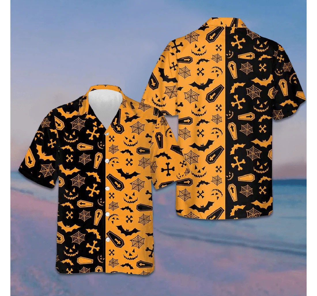 Personalized Black And Orange Spooky Halloween Best Halloween Gifts Him Hawaiian Shirt, Button Up Aloha Shirt For Men, Women