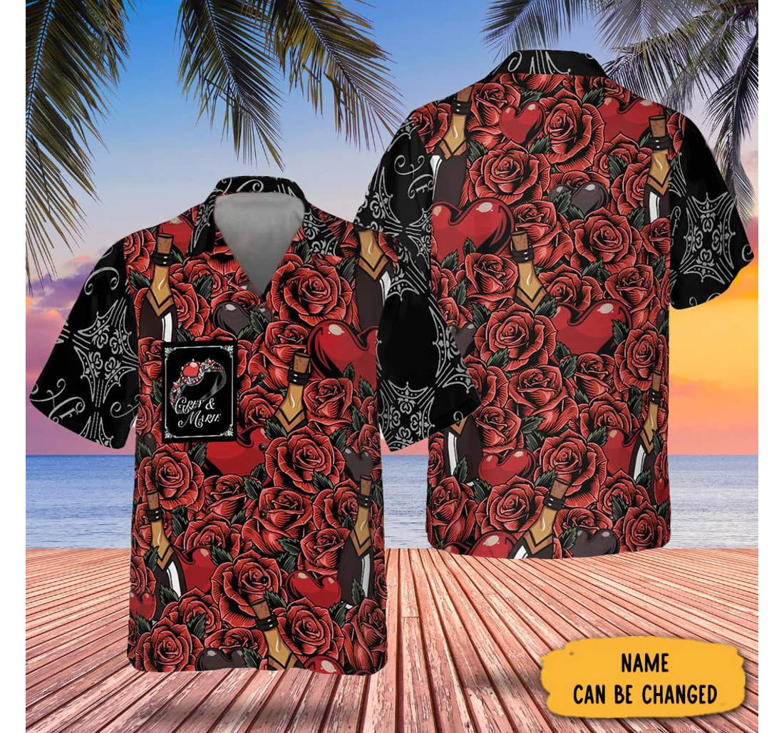 Personalized Color Of Love Red Flower Sticker Anniversary Gifts Hawaiian Shirt, Button Up Aloha Shirt For Men, Women