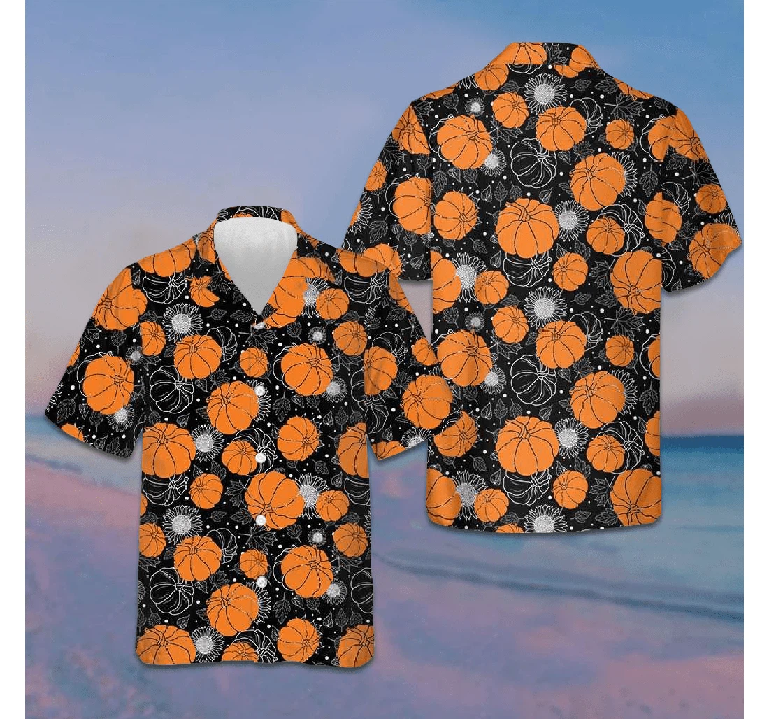 Personalized Thanksgiving Pumpkins And Sunflowers Seamless Pattern Gifts Thanksgiving Hawaiian Shirt, Button Up Aloha Shirt For Men, Women