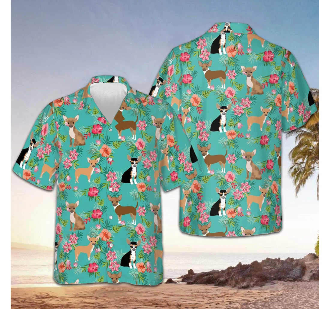Personalized Chihuahua Hibiscus Flower Chihuahua Gifts Dog Lovers Hawaiian Shirt, Button Up Aloha Shirt For Men, Women