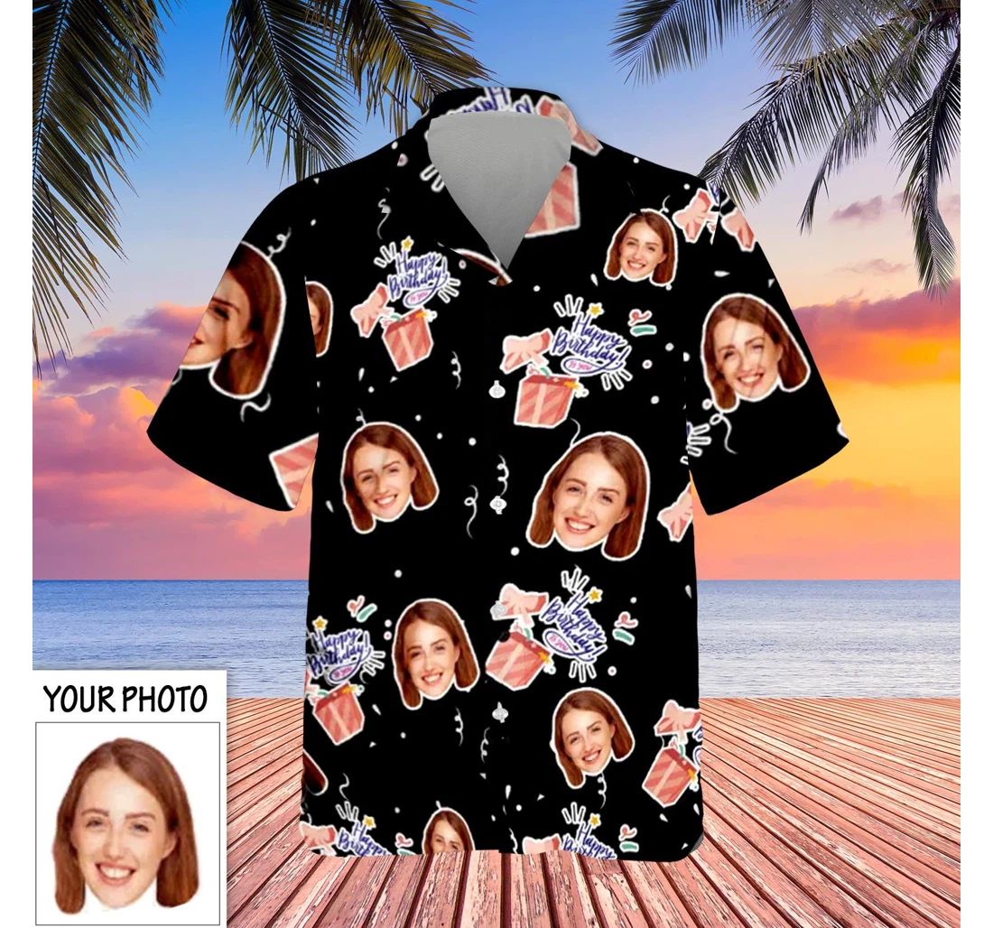 Personalized Photo Birthday Custom Picture Gifts Her Hawaiian Shirt, Button Up Aloha Shirt For Men, Women
