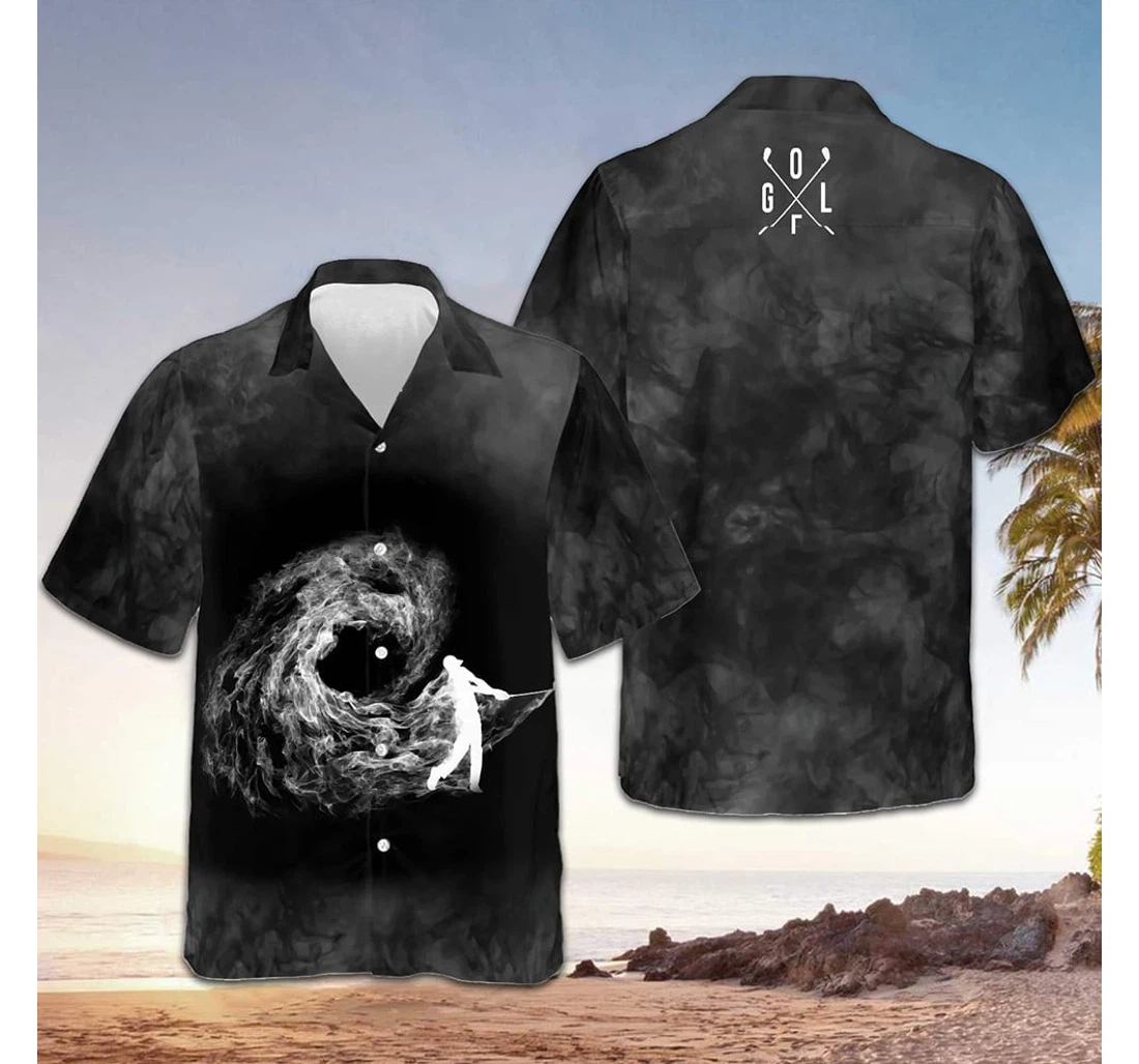 Personalized Golfer On Smoke Background Golf Hawaiian Shirt, Button Up Aloha Shirt For Men, Women