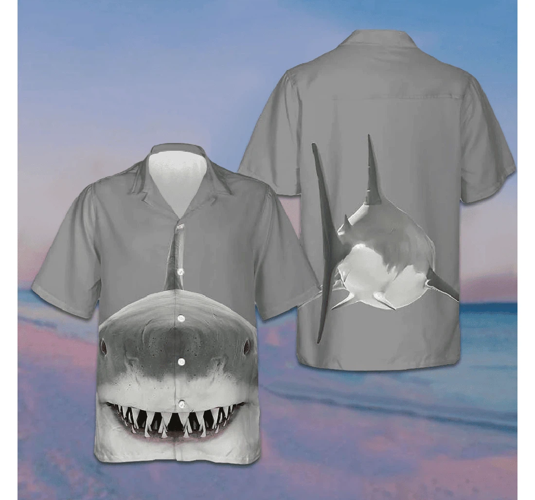 Personalized Shark Smile Grey Gifts Shark Lovers Hawaiian Shirt, Button Up Aloha Shirt For Men, Women