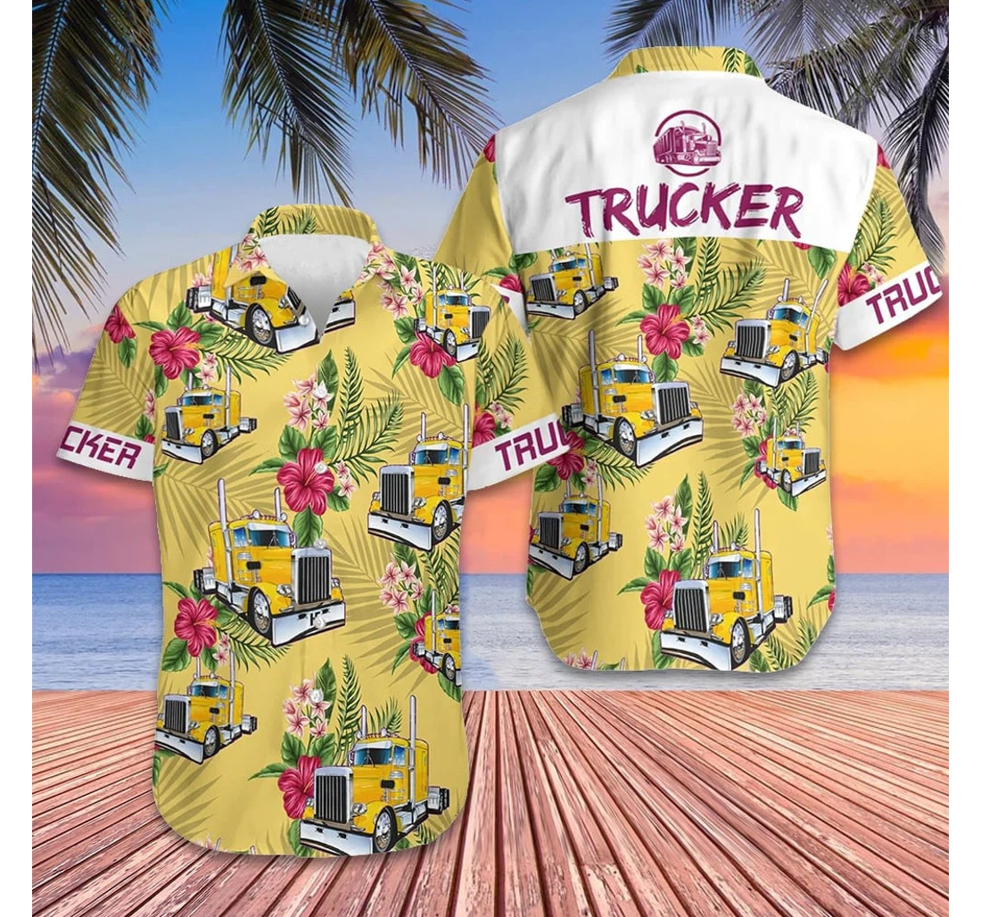 Personalized Trucker Gifts Truck Drivers Hawaiian Shirt, Button Up Aloha Shirt For Men, Women