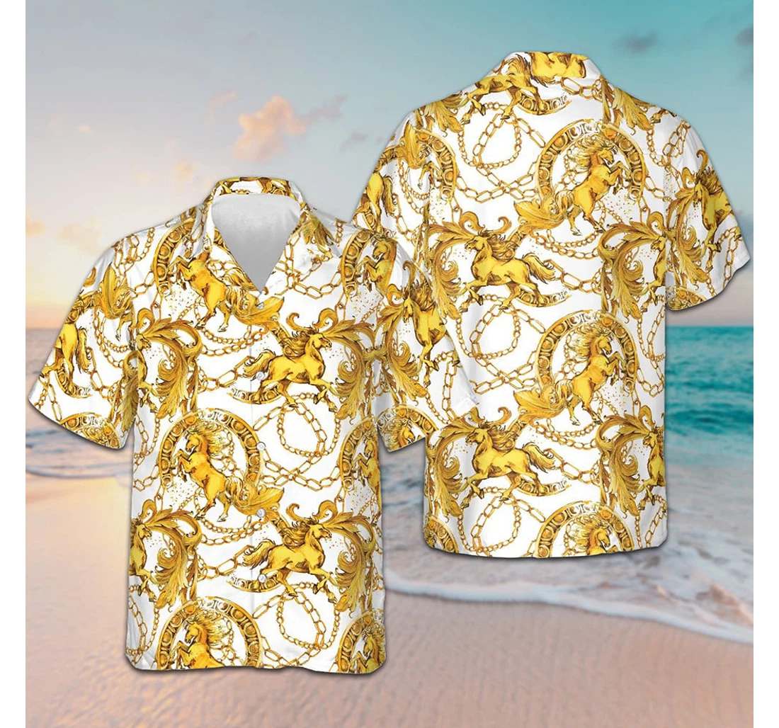 Personalized Golden Horses Good Gifts Cousins Hawaiian Shirt, Button Up Aloha Shirt For Men, Women