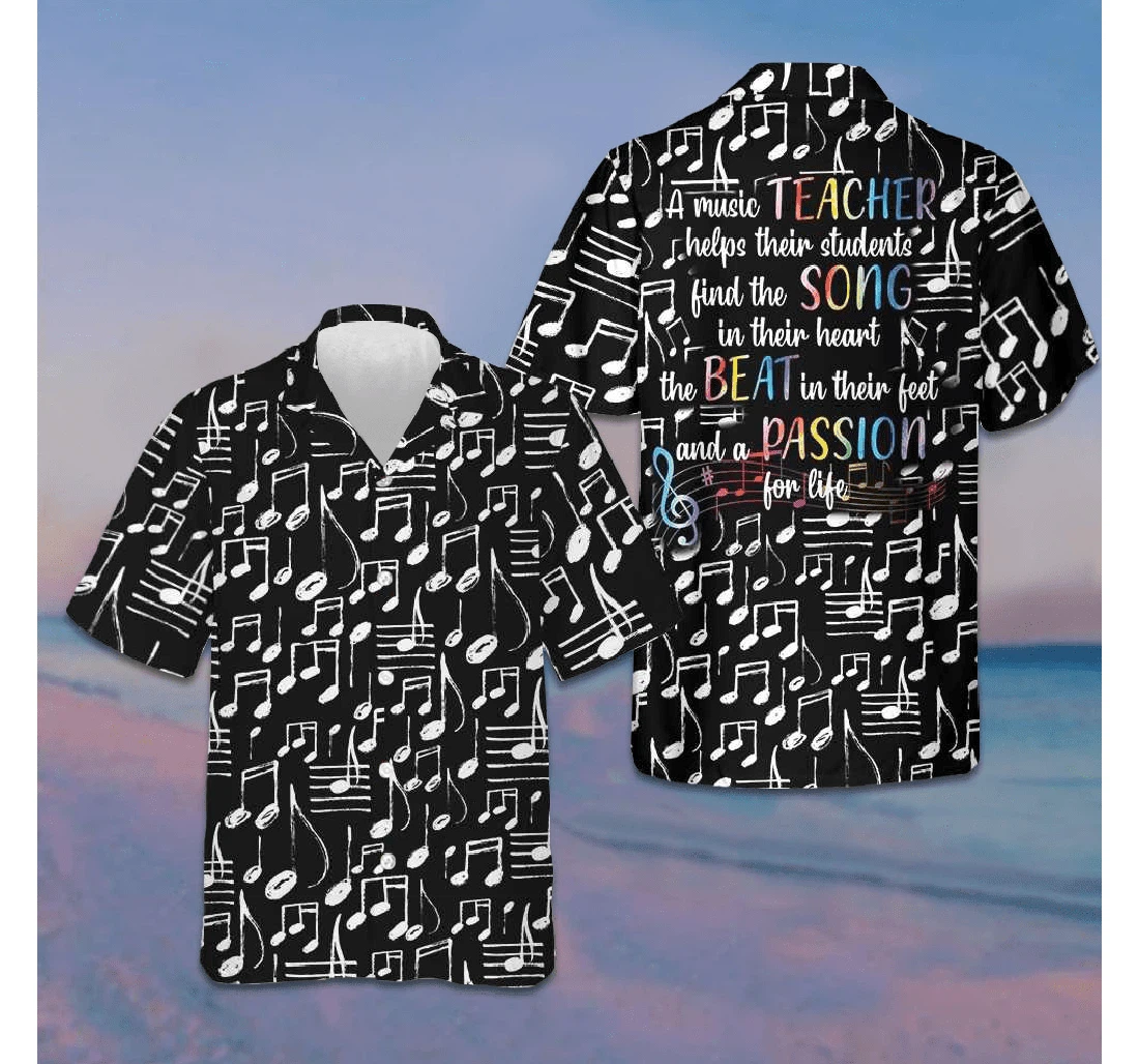 Personalized A Music Teacher Musical Notes Music Teachers Gifts Hawaiian Shirt, Button Up Aloha Shirt For Men, Women