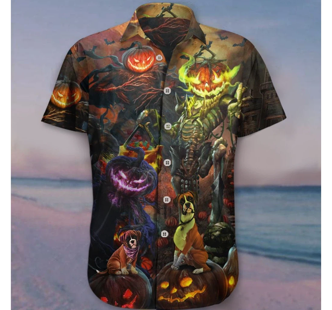 Personalized Boxer Pumpkin King Halloween Halloween Themed Clothing Gift Ideas Hawaiian Shirt, Button Up Aloha Shirt For Men, Women