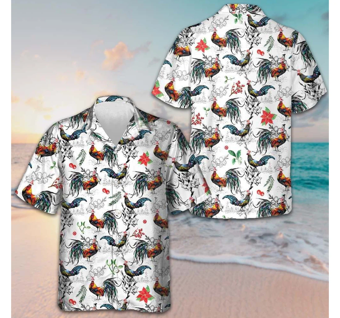 Personalized Christmas Chicken With Poinsettia Flower Cool Christmas Gifts Son Hawaiian Shirt, Button Up Aloha Shirt For Men, Women