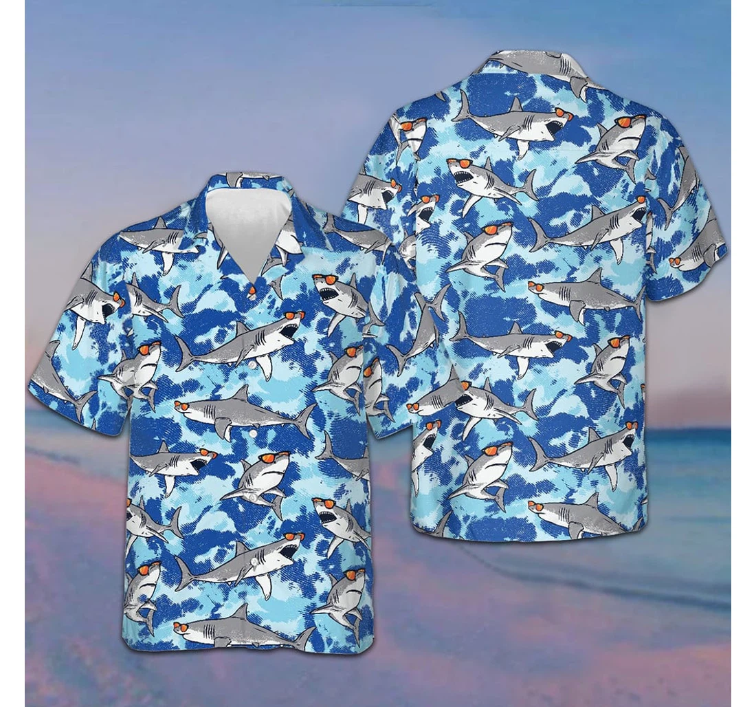 Personalized Sharks Wearing Sunglasses Funny Gifts Shark Lovers Hawaiian Shirt, Button Up Aloha Shirt For Men, Women