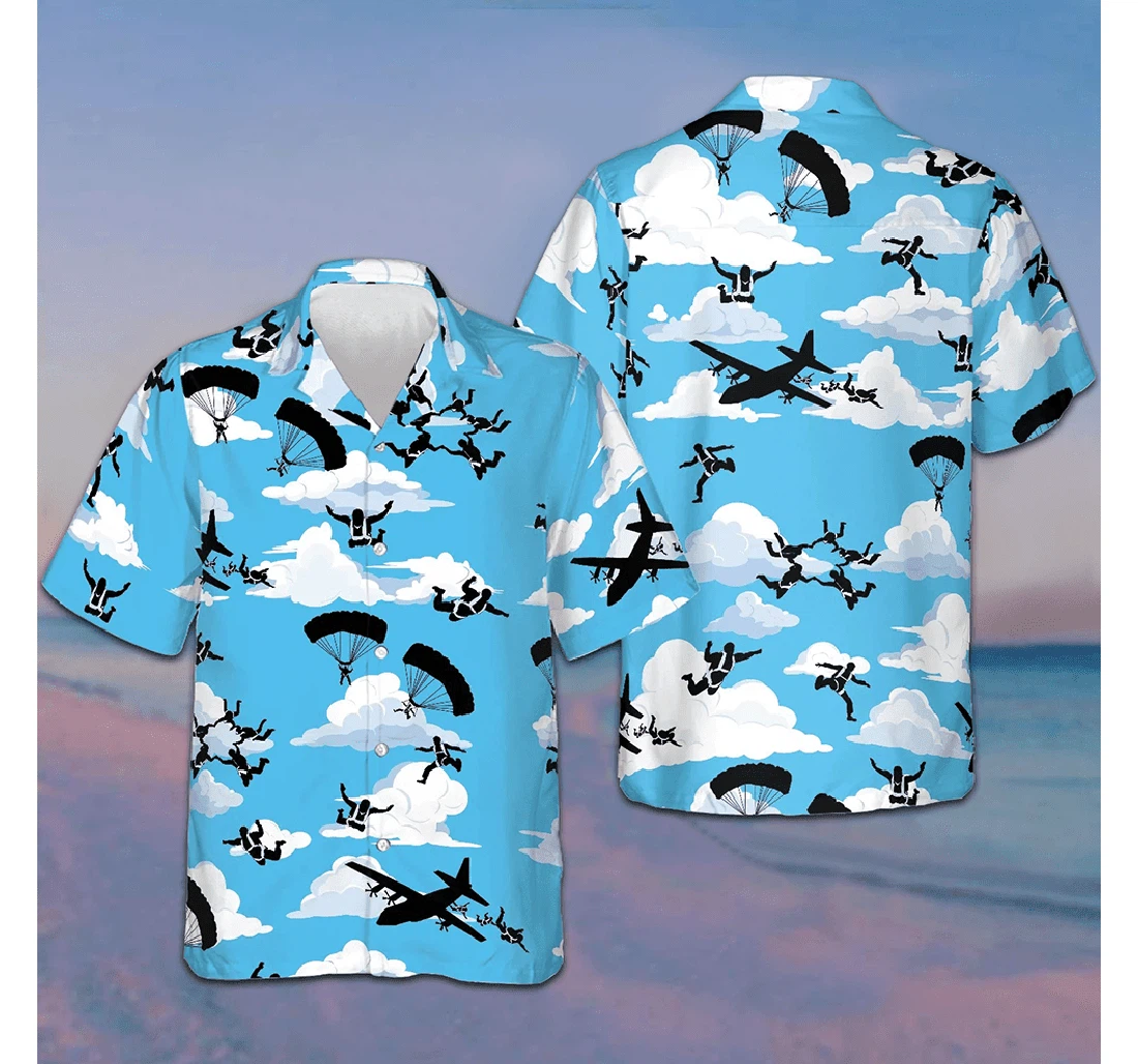 Personalized Skydiving Pattern Gifts Skydivers Hawaiian Shirt, Button Up Aloha Shirt For Men, Women